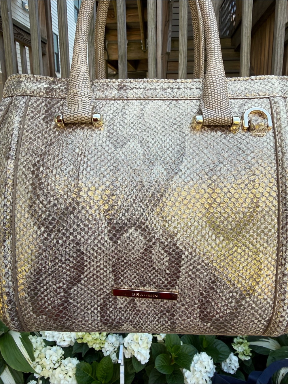Brahmin Authentic Arden Blissful Gold Satchel Snake Crossbody Limited Edition - Picture 7 of 7